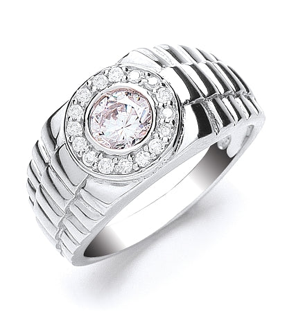 Sterling Silver Gents Cubic Zirconia Ring