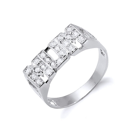 Sterling Silver 'MUM' Ring With Cubic Zirconia's