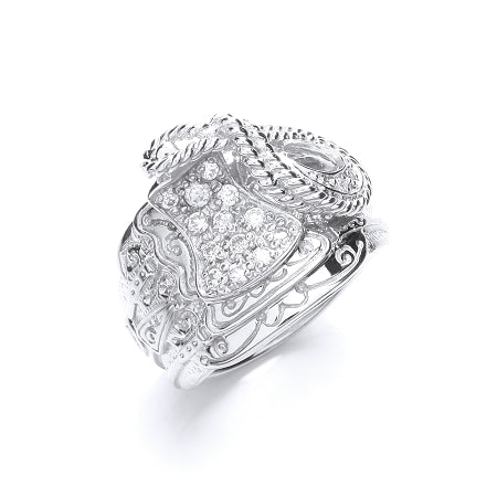 Sterling Silver Gents Cubic Zirconia Saddle Ring